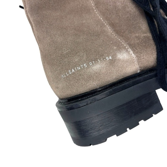 ALL SAINTS DUSTY WF658X BEIGE SUEDE LEATHER LACE UP ANKLE COMBAT STYLE LUG BOOTS - Picture 12 of 16